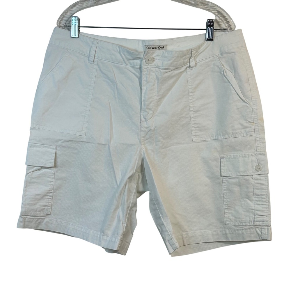 Coldwater Creek Womens White Cotton Cargo Shorts Natural Fit Size 16 Stretch